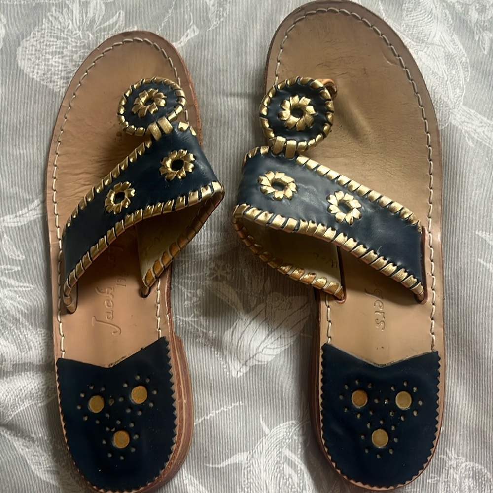 Jack Rogers navy and gold leather sandal